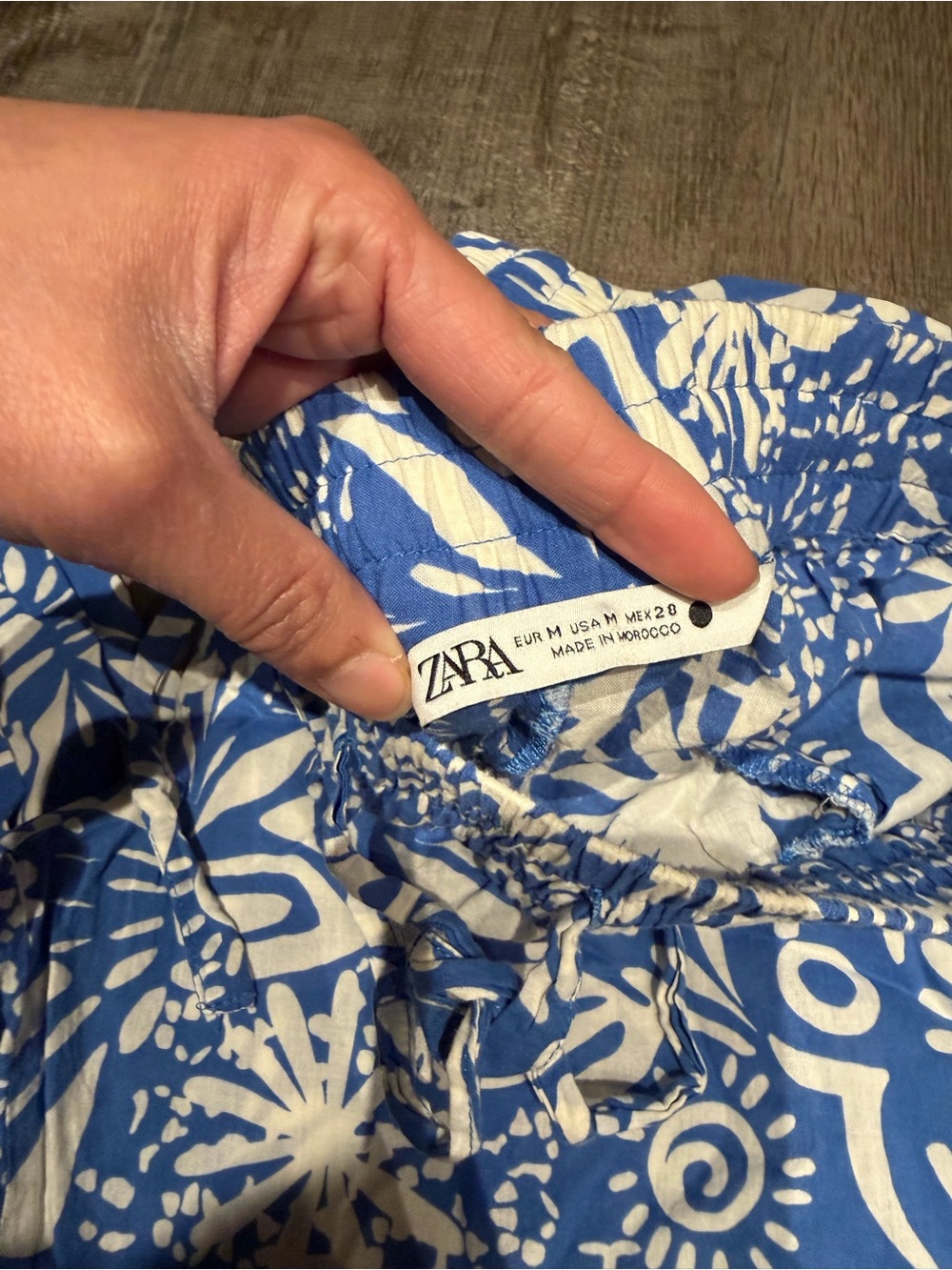 Zara Blue & White Floral-Print Skirt with Drawstring Waist